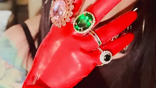 Latex Gloves, Jewellery & A Smoking Queen! Tina Snua Soking A Cigarette & Showing Off Her Gloved Hands - Drifting Dangles Rings