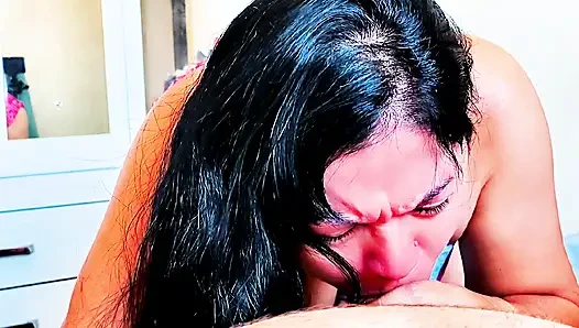 Stepdaughter seeing stepfather alone at home will silently stroke his cock, when she sees that the cock is hard she sucks, accidentally the stepfather