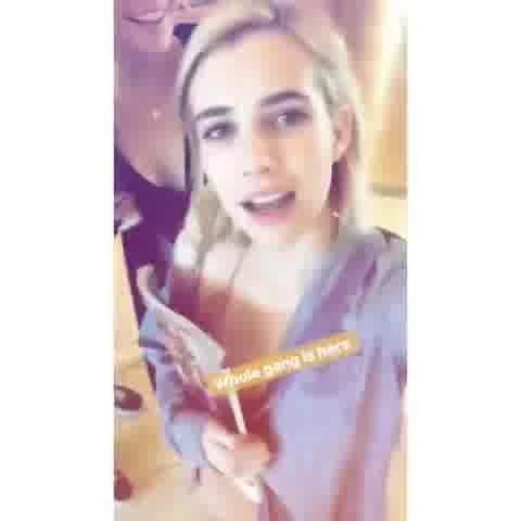 Emma Roberts and friends in hotel lobby