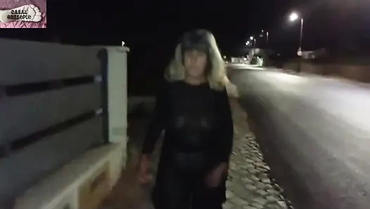 Mel showing off in public on the side of the road 13
