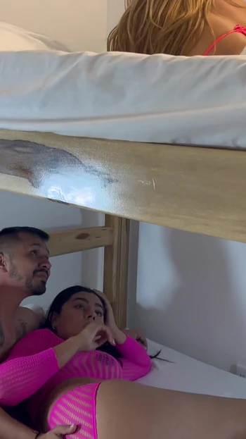 Memorable moment from "Shhh. My Stepsister Is Right Above Us, Don't Make a Sound! sex in the cabin with my roommate"