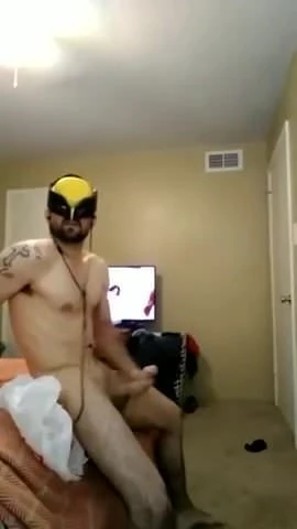 Mask, big cock, cuming guy