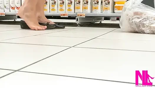Footplay and Dipping in Black Flats at a Conad Store