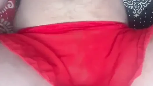 Cspot in Red Lacy Set with Thrusting Dildo