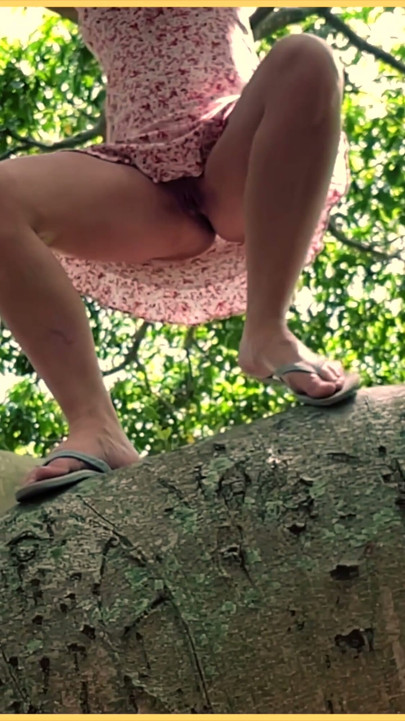 Wifey saw a tree and had to climb it but forgot her panties | Clip 1