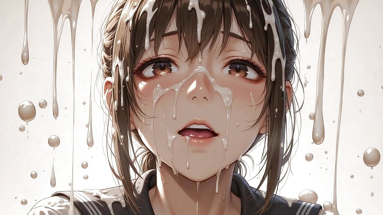 The student girl is cummed all over her face