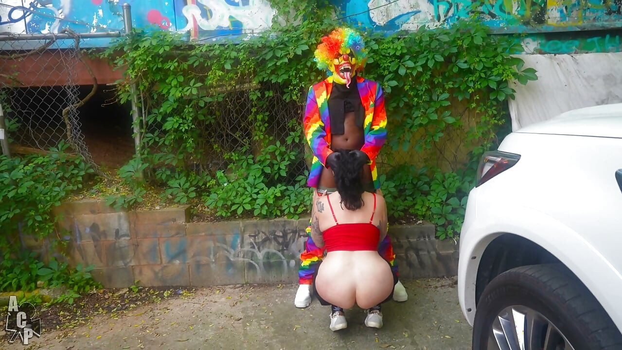 Married Slut Gets Fucked in Public by Gibby the Clown