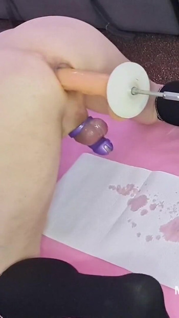Powerful moment from "Mature DILF Mike Essex hands free chastity cage cum and pee squirt on the fucking machine"