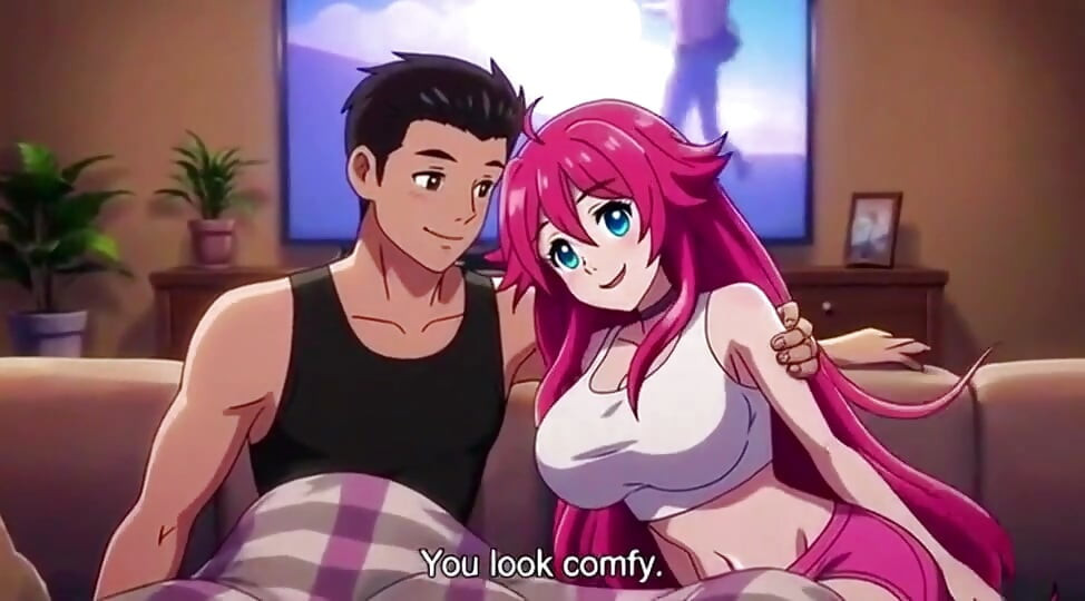 Watching hot movie with stepsister and fuck her on sofa