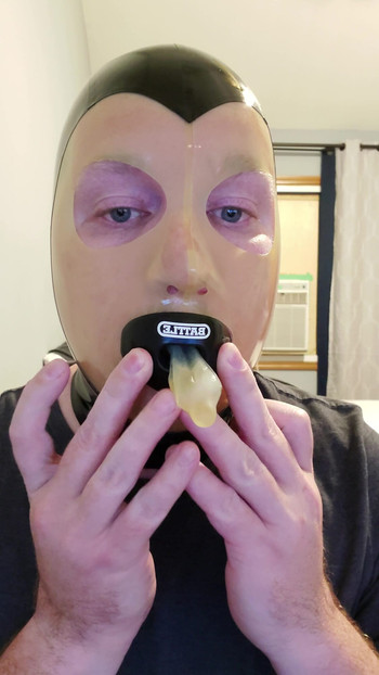 Cum Training Continues: Another Big Load, Latex Hood