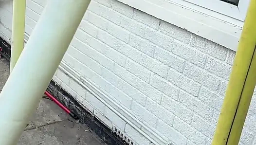 peeping scaffolders looking in the window