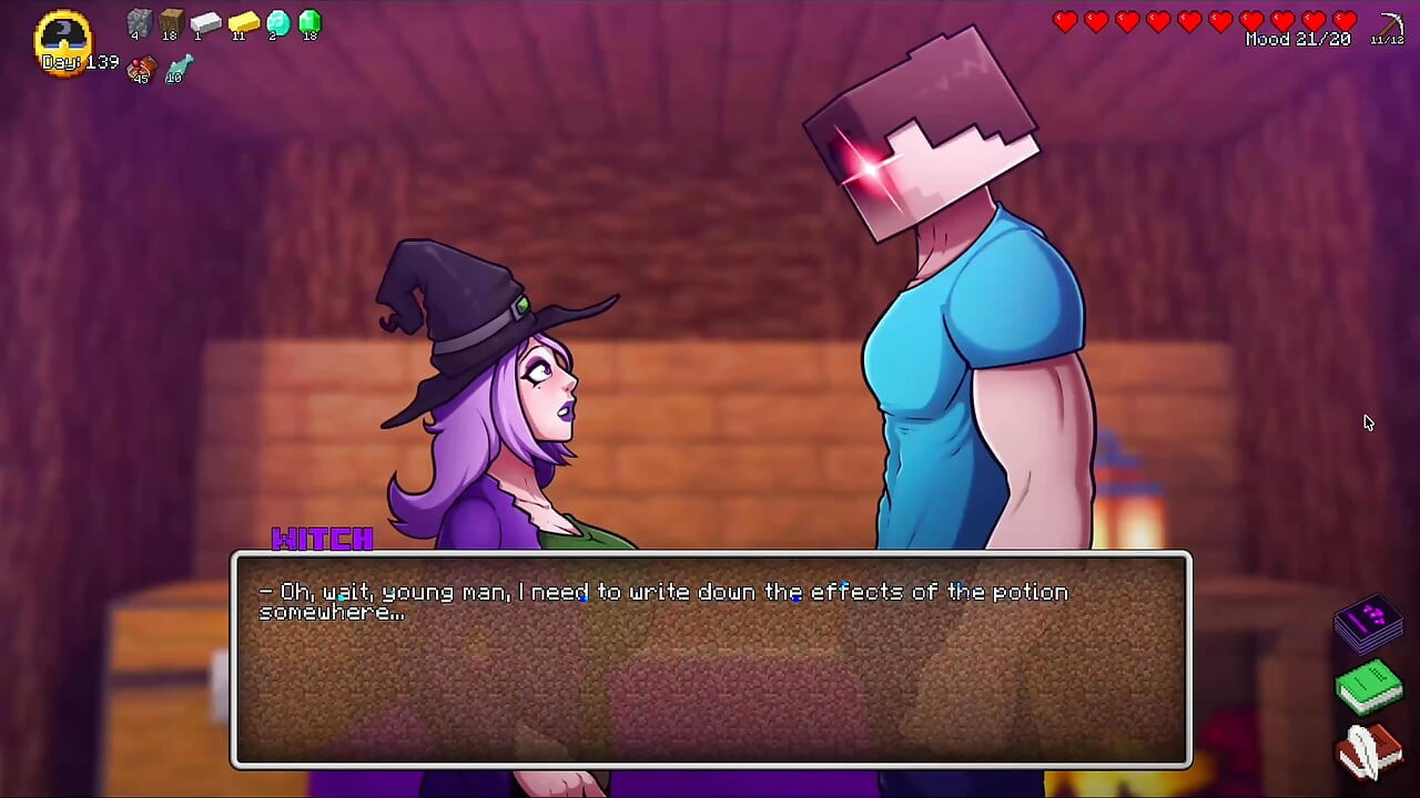 Cachonda parodia de Minecraft steve follando bruja con poción de fuerza.