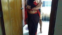 Asian hot saree and bra wearing 35 year old BBW aunty tied her hands to the door & fucked by neighbor - Huge cum Inside