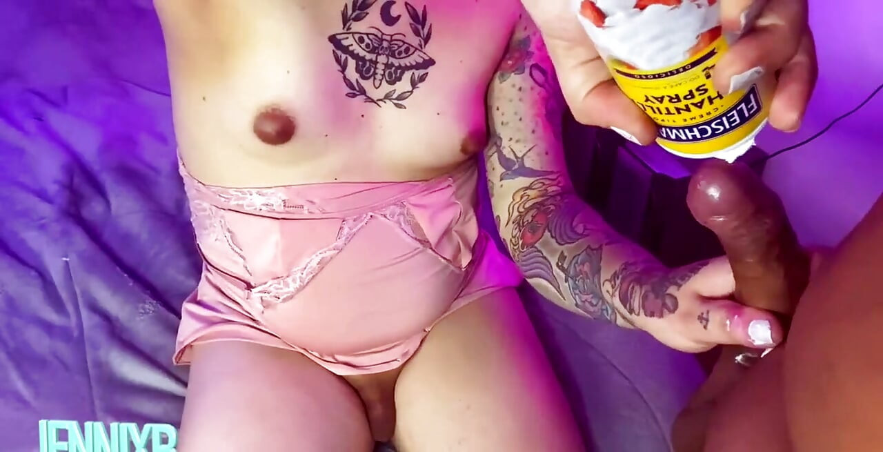 Smearing me on this roll with whipped cream