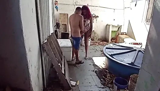 Putting it hot on the cleaning lady in the backyard