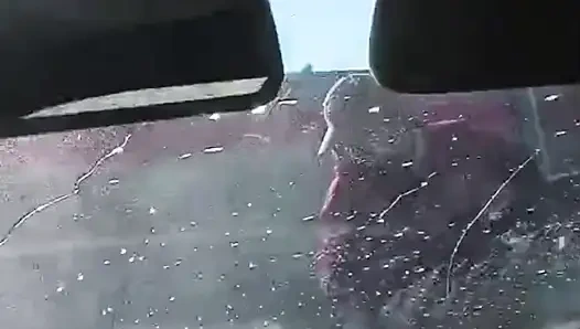 Public masturbate my pussy in the car wash, my husband's handjob in traffic! Part 1