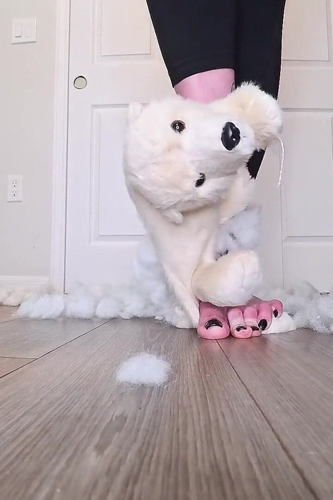 67 Tall Giantess Barefoot Plushie Crush: Size 16 Toes Tear Open & Empty Fluff
