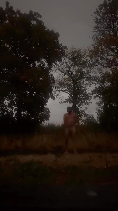 Huge cumshot at side of road from edging naked in beauty spot naked and barefoot, couple of cars could have caught me