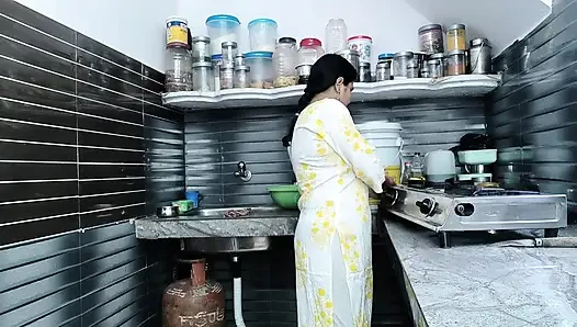 A very beautiful and sexy sister-in-law was cooking in the kitchen. Then her brother-in-law came and they had sex.