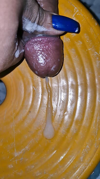Blue nails creamy cock