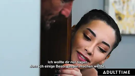 ADULT TIME - Pervy Stepdad SPANKS & FUCKS STEPDAUGHTER Aria Lee For Masturbating! GERMAN SUBTITLES