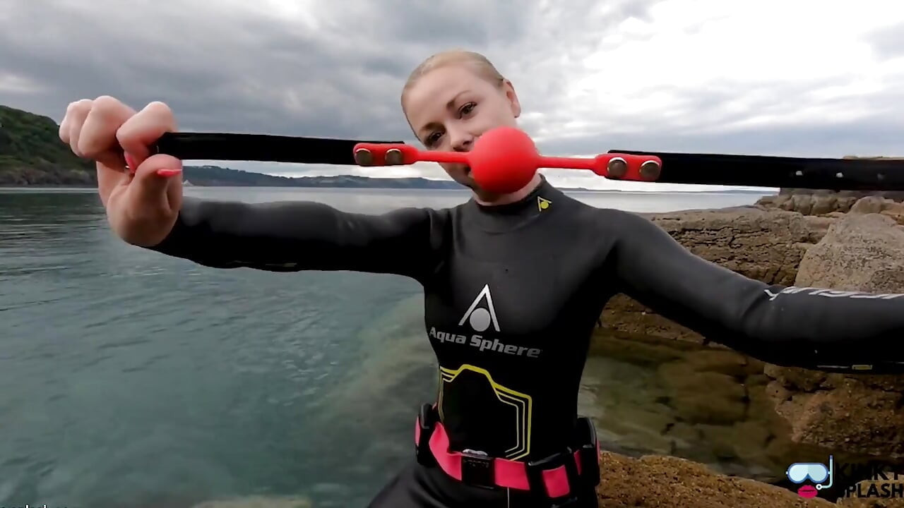 Ocean Rope Bondage with Ballgag in Wetsuit