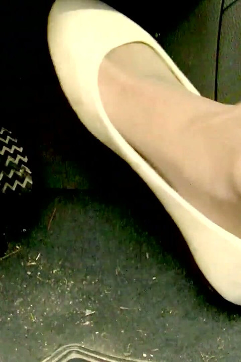 Revving in Cream Flats and Nude Pantyhose