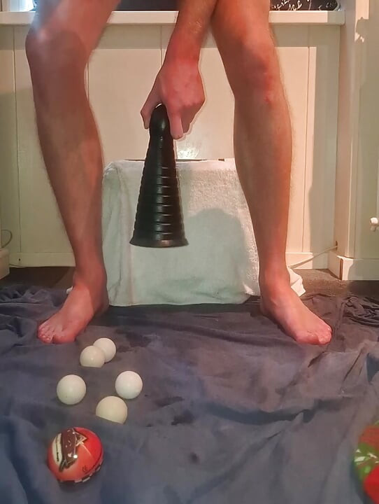 Solo gay anal play - Huge dildo's, socks and balls in ass