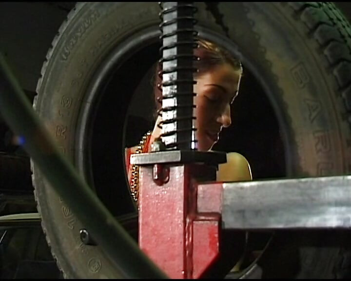 Slutty German babes getting anally drilled in hot foursome in the workshop