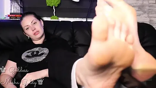 Stroke to my feet, while spanking your ass, and your pathetic cock and balls for me!