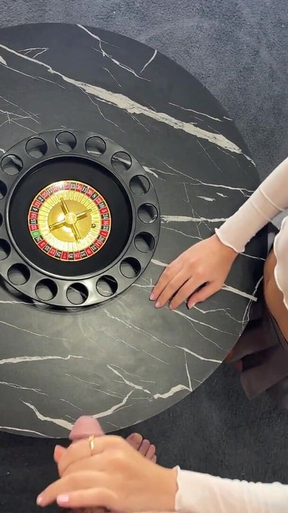 Two girls one guy Christmas Handjob Challenge House Party for fun and precum dripping oily cum | Clip 1