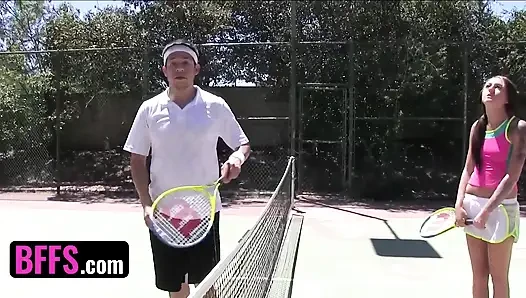 BFFS - Horny Tennis Coach Lifts His Students' Mini Skirts And Pounds Their Wet Pussies On The Field