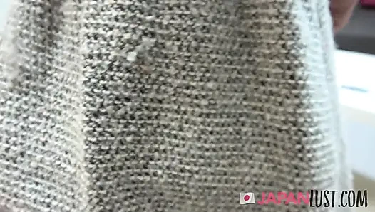 Skinny Japanese cougar gets hairy pussy creampie POV