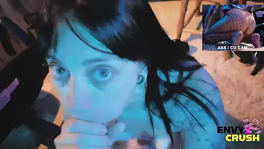 Gamer Girl in Fishnets Gets on Her Knees