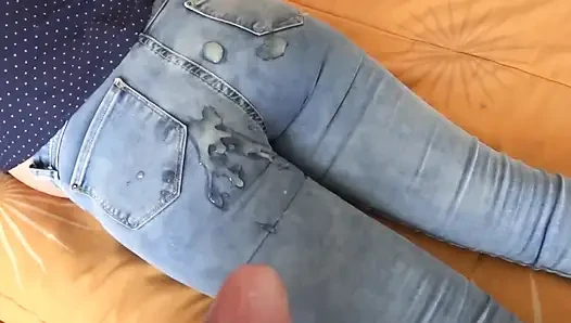 MY beautiful 58 year old wife very excited masturbates and I cum in her ass with her jeans on
