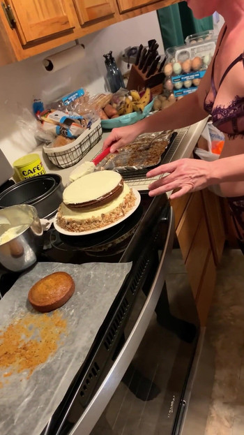 Emotional moment from "Milf Licking cream off penis while cooking food fetish"