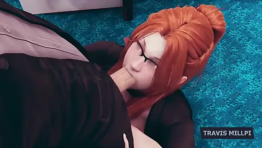 Ateşli kızıl saçlı sekreter ofis saatlerinin ortasında masanın üzerinde domalıyor 3 boyutlu hentai animasyon