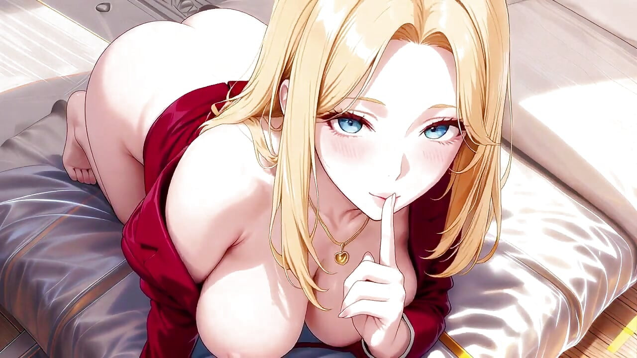 Rubia ceo en traje rojo! Secretos perezosos en el sofá de cuero, ella te está dando esos ojos