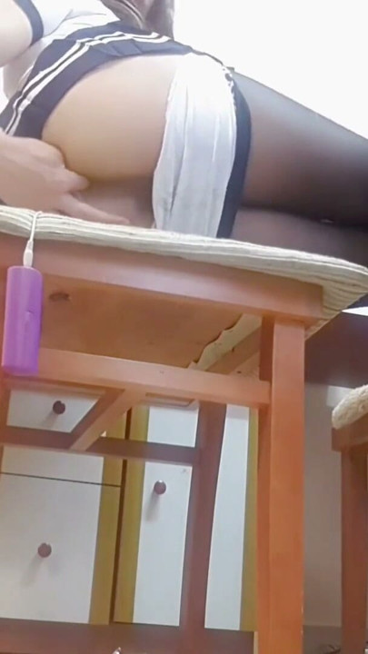 First anal pleasure of an asian young crossdresser in schoolgirl uniform and black pantyhose | Clip 1