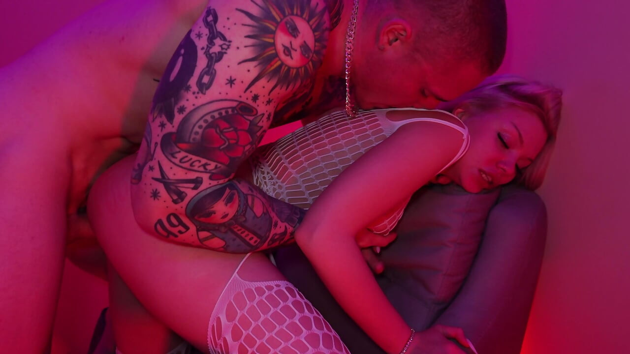 A Striptease in Fishnet Clothing with Passionate Sex as a Gift