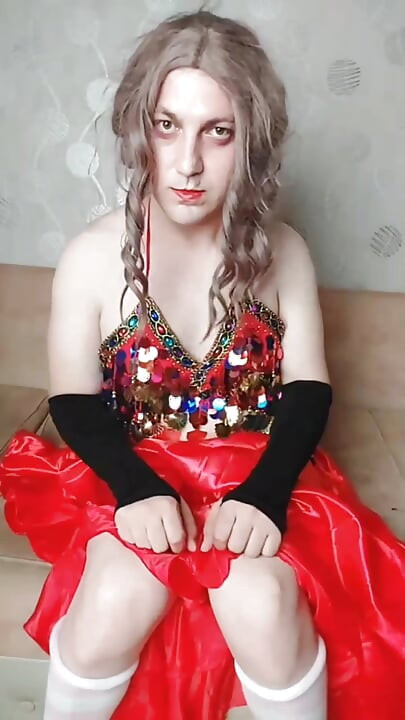 Belly Dancer Femboy in Red Seductive Dress