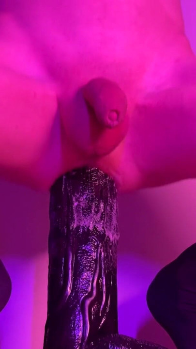 Skinny Sissy Femboy Cums While Riding Huge BBC Dildo Balls Deep | Clip 1