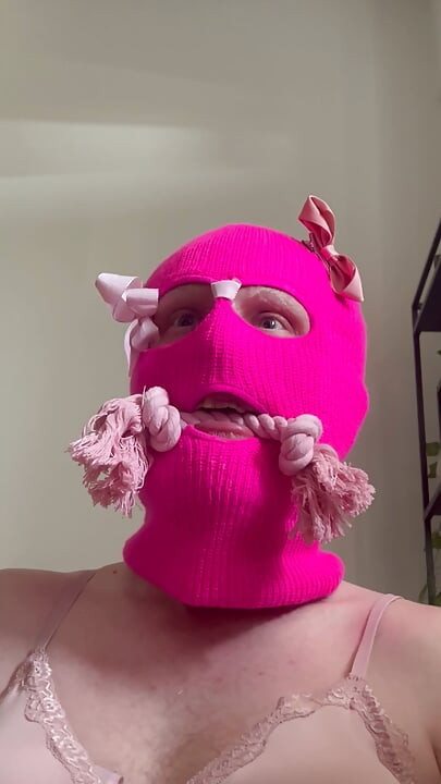 FIRST VIDEO - Crossdresser deepthroats double dildo she gags and drools a lot