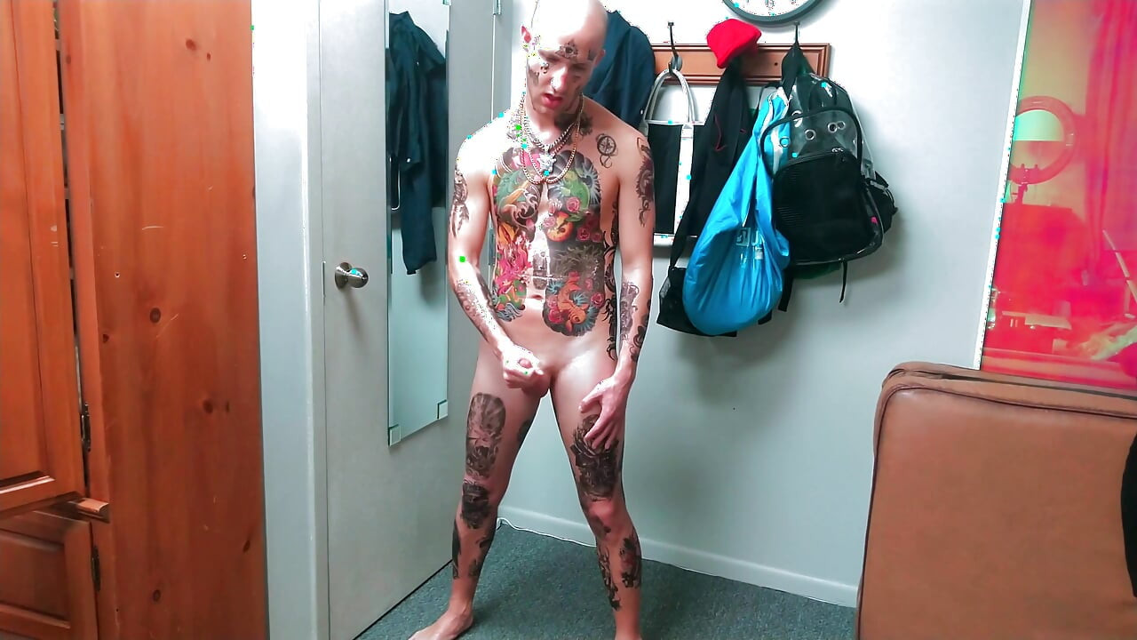Fully Tatted Man Dildo Fucked