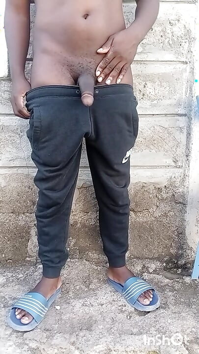 Big black ass bottom riding his dildo outside