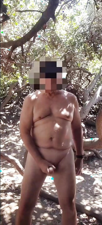 Stroking and swallowing cum in a secluded outdoor spot
