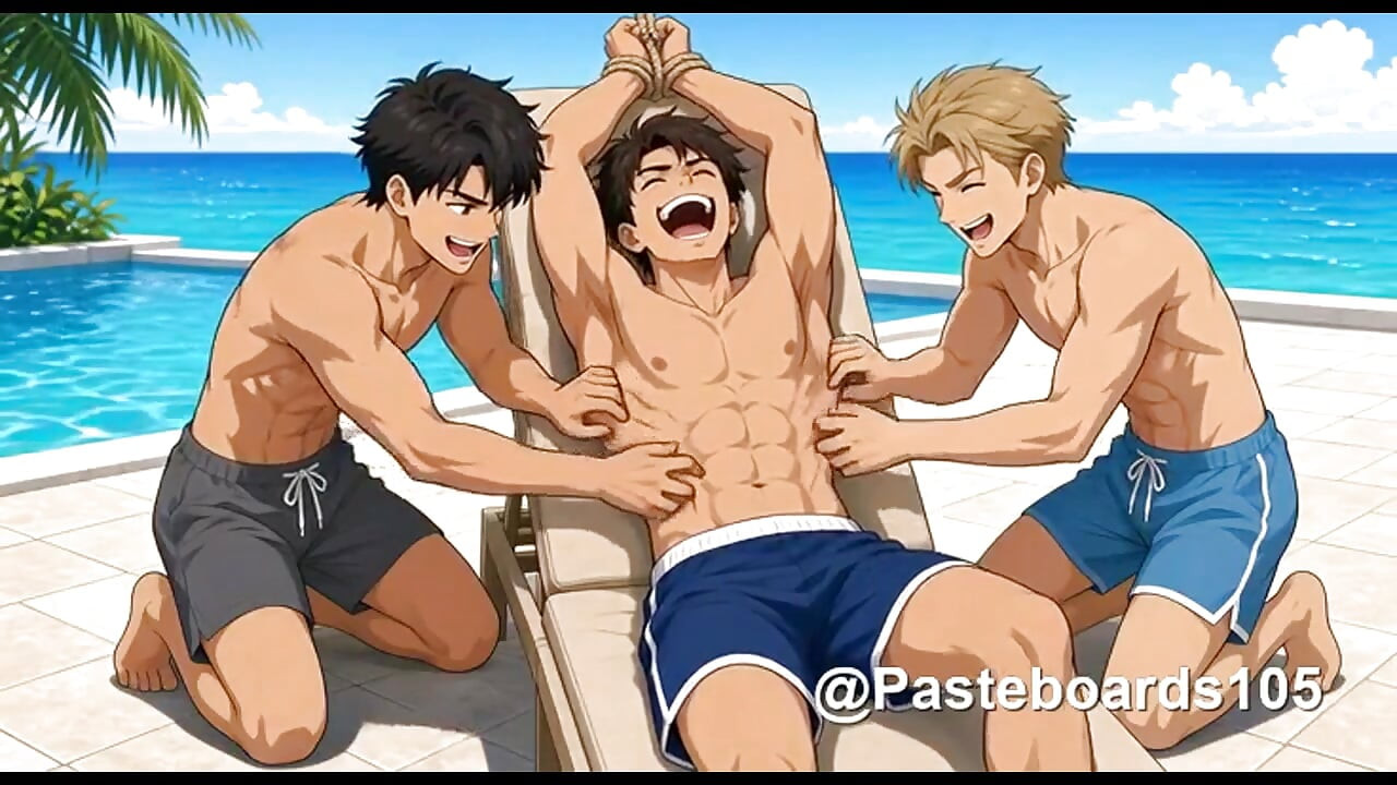 Poolside Loungers - Roped To The Headrest, Hands All Over His Ribs (2D Anime Bara)