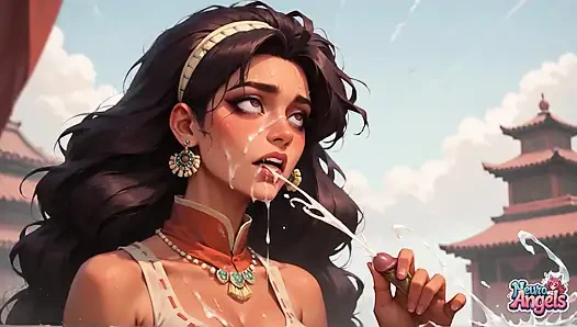 Milk-splattered Asian Cheongsam Queen in Multicore Bliss