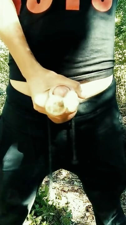 Twink Is Jerking with Used Condom Under Foreskin Outdoor