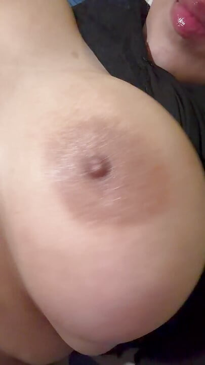 Hot mom massages her huge tits all full of oil